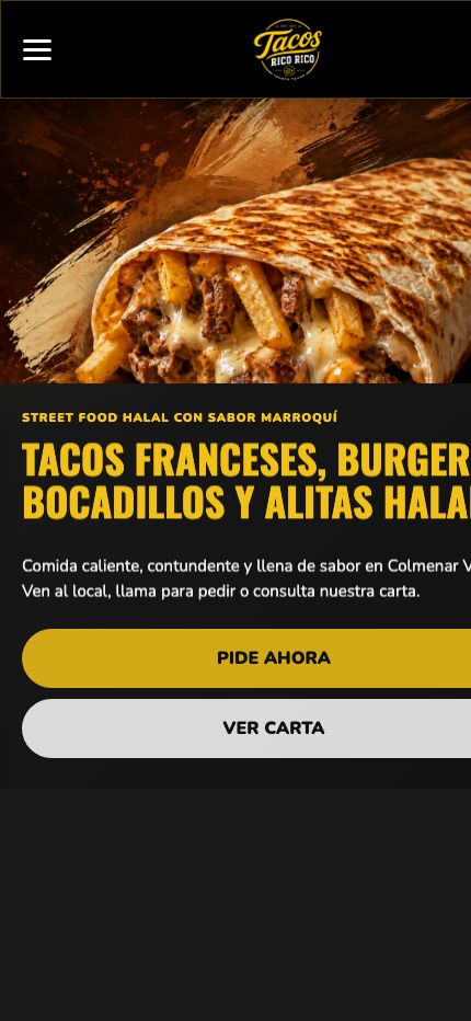 La misma página vista en móvil.